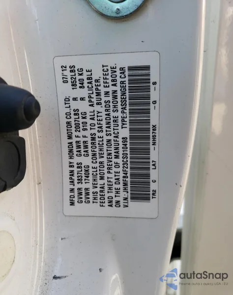 2012 Honda Civic Hybrid из США, поврежденный, VIN JHMFB4F23CS010498